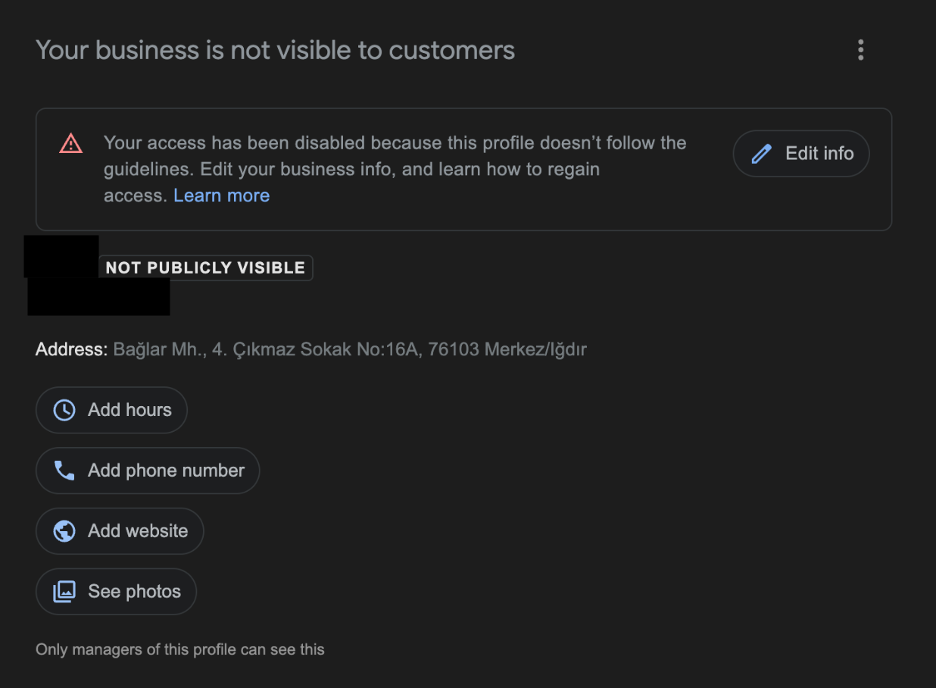 Google Business Profile Örnek Görüntüsü