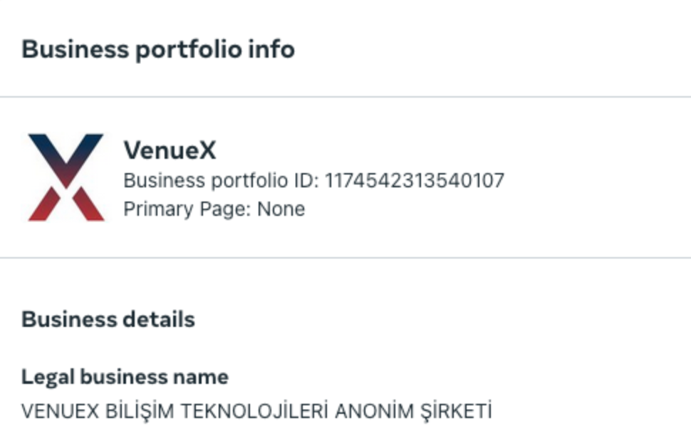 Meta Business Profile VenueX Partner Detayı
